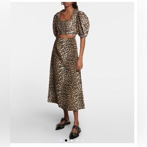 NWT Ganni Leopard-printed cotton crop top
